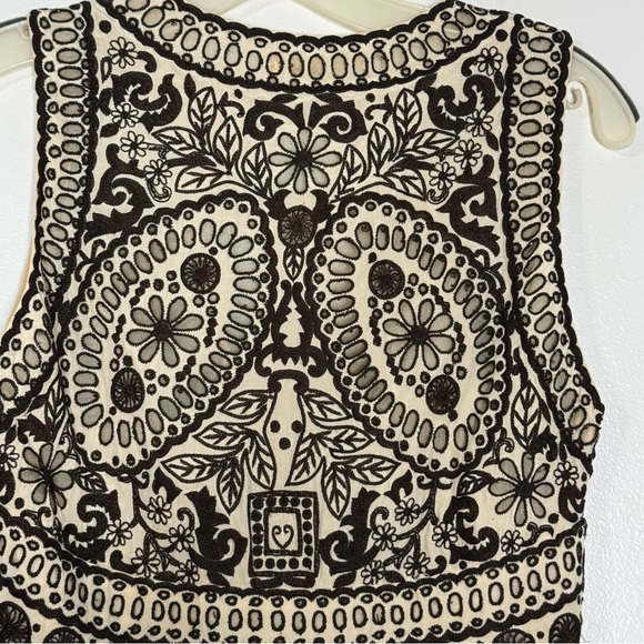 Naeem Khan Ivory & Brown Silk Embroidered Top Women’s Size 4 - Picture 3 of 10